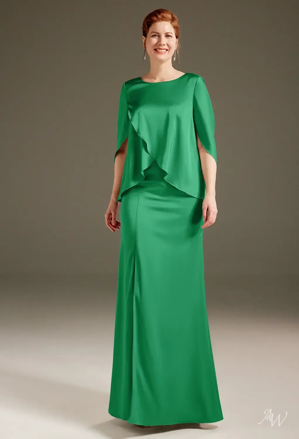 Filvoir〈フィルボワール〉Maria dress/グリーン AW Marian Dress, Burgundy Crystal Satin Satin Charmeuse Floor